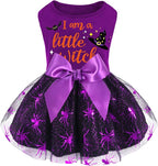 XPUDAC Halloween Dog Dress Witch Tulle Dress Holiday Dog Clothes for Small Dogs Girl, Spider Pet Costume Cat Apparel, Purple-Large