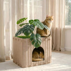 Cat Houses for Indoor Cats with Decorative Plants, Hidden Indoor Cat Bed Cave, Cozy Felt Design, Strong Scratch-Resistant Capacity, Hideaway Cat Condo, Ideal for Home Decor, Dark Camel