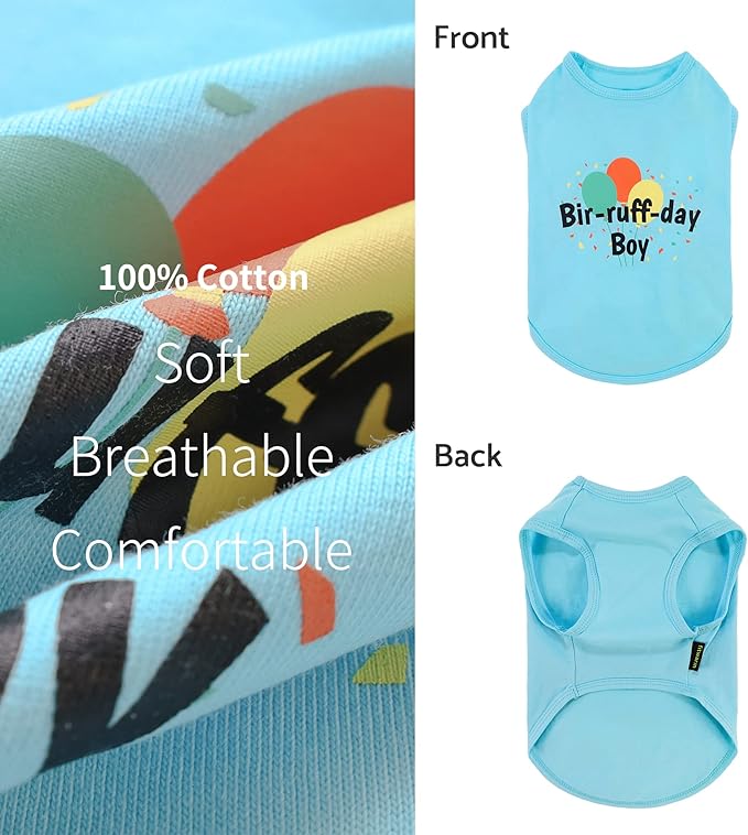Fitwarm Birthday Boy Dog Shirt, Bir-Ruff-Day Boy Funny Dog Clothes for Small Dogs Boy, Pet Birthday Outfit, Cat Tshirt, 100% Breathable Cotton, Aqua Blue, XL