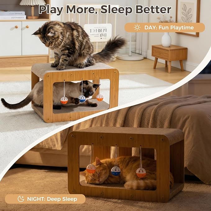 Avont Cat Scratcher House, 2-in-1 Scratch Cardboard & Scratching Pad for Indoor Cats, Double-Layer Scratch Box and Corrugated Board for Kitty -Straight