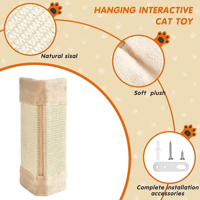 Taiyin 3 Pack Cat Scratcher Corner Pad, Wall-Mounted Sisal Cat Scratch Pad, Vertical Anti-Scratch Protector for Door & Couch, 16 x 9 Inches, Includes Wall Fixings