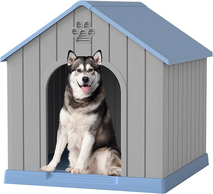 Fancyango Dog House Outdoor Indoor, Weatherproof Insulated Dog House with Elevated Floor and Air Vents for Small to Medium Dogs,Easy Clean and Assemble (Blue, 36.2''L×38''W×38''H)
