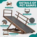 Dog Ramp for Bed, Adjustable Pet Ramps for Dog to Get on Bed, Non-Slip Rubber Surface - Folding Wooden Dog Ramp for Small/Large/Old Dogs, Adjustable up to 27.5 inch High Beds, Safety Railings