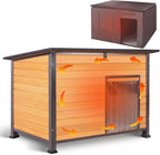 Insulated Dog House Outdoor Weatherproof, Wooden Heated Large Houses with Removable Liner for Winter, Upgrade Anti-Chewing Iron Frame Dog Shelter for Puppies, Cats