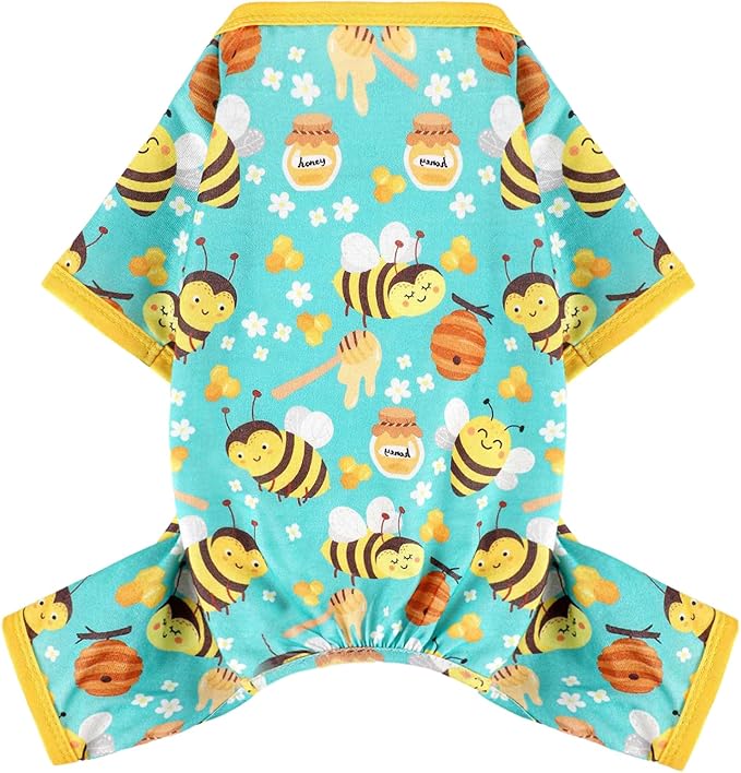 Dog Pajamas Pjs Spring Summer Dog Clothes for Small Dogs Girl Boy, Soft Stretchy Tiny Chihuahua Yorkie Puppy Clothes Doggie Onesies Cat Pet Jammies Outfit, Green Bee, XL