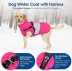 KOESON Large Dog Coat, Warm Dog Winter Coat Cold Weather Jacket with Built-in Harness and Reflective Straps, Windproof Pet Puffer Jacket Zip Up Fleece Vest for Pitbull, Husky, Hot Pink L