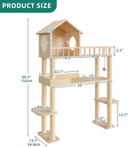 Wood Cat Tower for Automatic Litter Box, 60" Tall Cat Tree with Scratching Post, Multi-Level Solid Wood Cat Tree for Indoor Large Cats, Tall Cats Scratching Post Furniture w/House, Burlywood