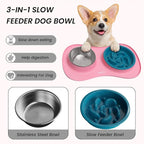 Slow Feeder Dog Bowls Stainless Steel Food and Water Bowl Set 3 in 1 No Spill Waterproof Silicone Pet Food Mat Puppy Feeding Station for Large Medium Small Breed Non Slip Metal Dish Tray by YINEYA