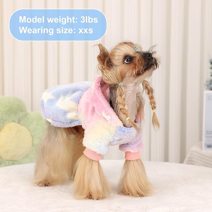 Dog Sweaters for Small Dogs Girl Night Glow Dog Hoodie Warm Fleece Doggie Sweatshirt Cute Puppy Dress Winter Pet Sweaters Doggy Clothes Outfit Apparel for Chihuahua Yorkie, Pink, XS