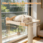 Keaber Cat Window Perch with Scratching Post, 44" Tall Adjustable Sisal Cat Tree for Large Cats Up to 33lbs, Suction Cup Wooden Hammock for Climbing,Bird Watching,Sleeping, Beige,with Washable Cushion