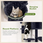 Globlazer Cat Trees and Towers for Multiple Adult Cats, 82-inch XXL Tall Cat Tree Tower for Indoor Cats with Scratching Post, 3 Perches, 2 Condos, 2 Hanging Baskets, F82, Dark Grey