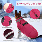 SAWMONG Dog Coat, Warm Dog Winter Coat, Waterproof Fleece Jacket, Cold Weather Dogs Jacket (L,Rosered)