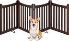 Yaheetech 24" H Freestanding Pet Gate for Dogs Wooden Dog Gates for Hallway, Doorway Collapsible Indoor Pet Fence with Support Feet Stair Barrier 4 Panels Fence Espresso
