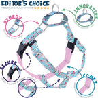 2 Hounds Design - Freedom No-Pull Harness & Training Leash in Pink and Blue | Dual Leash Loops, No Pulling on Walks | Lined to Prevent Chaffing | for Large Sized Dogs (Size M, Chest 24”- 28”)