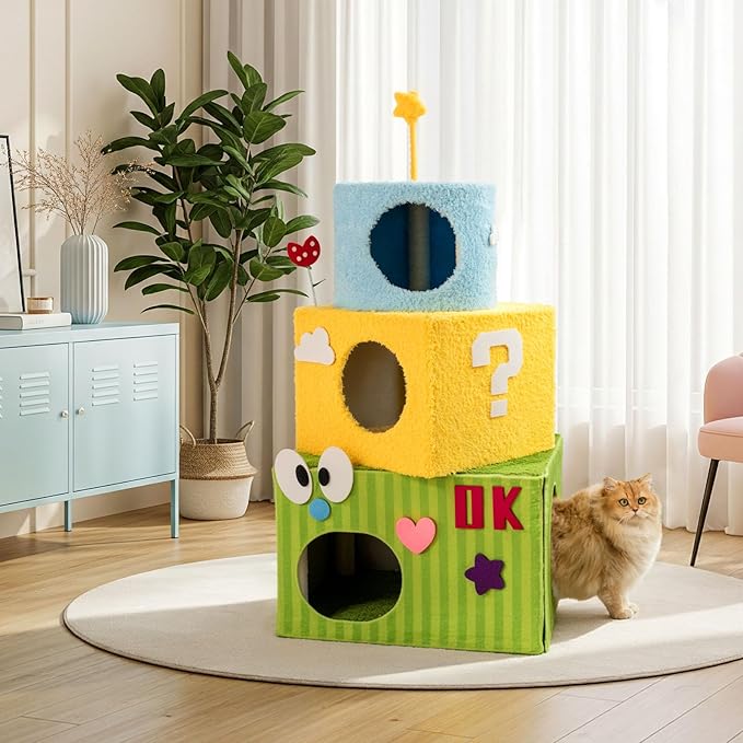 Happy & Polly Cat Tree for Cats, 49.2 Inches, All Breed Sizes, Climbing, Indoor, Wood and Sisal, Floor Mount, Modern