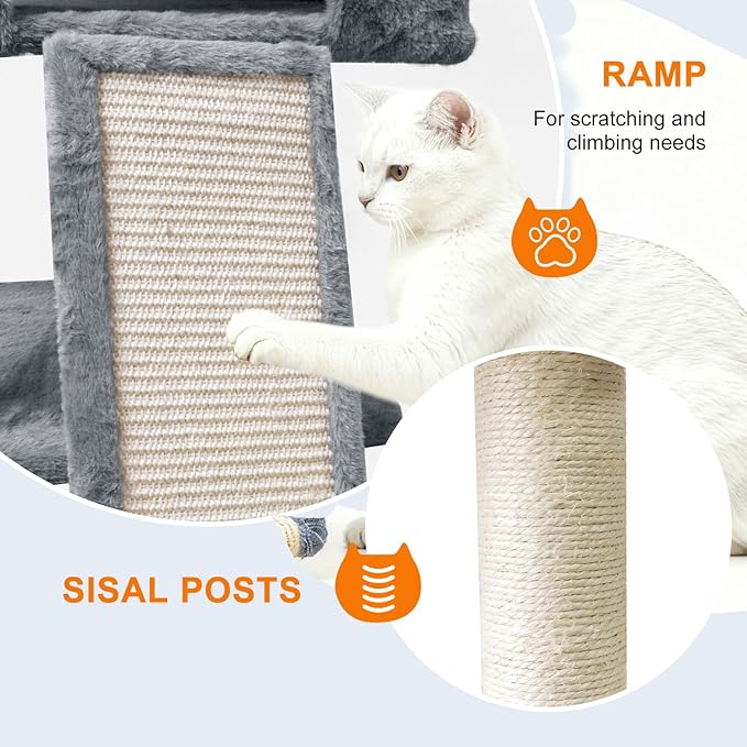 82" Tall Cat Tree,Giant Cat Tree for Indoor Cats Large Adult, Heavy Duty Cat Tree Tower, Extra Large Cat Trees with Scratching Posts, Cat Condos, Hammock,Top Perch,Ramp (Dark Grey)