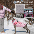 Lelepet Warm Dog Winter Coat Dog Coats for Large Dogs Waterproof Dogs Jacket with Harness Built in Reflective Cold Weather Coats Windproof Zip-Up Winter Fleece Vest Snowsuit Pitbull Pink Camo XXL