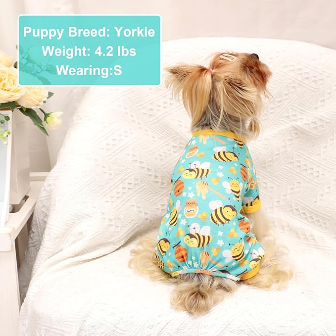 Dog Pajamas Pjs Spring Summer Dog Clothes for Small Dogs Girl Boy, Soft Stretchy Tiny Chihuahua Yorkie Puppy Clothes Doggie Onesies Cat Pet Jammies Outfit, Green Bee, XS