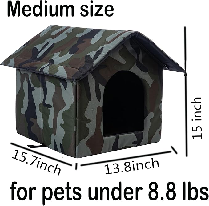 Cat Houses for Outdoor Cats Outdoor Houses for Feral Cats House with Weatherproof Canvas Roof Stray Shelter (Medium cat Houses, Green cat House)