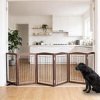 Dog Fence Indoor,Dog Gate Indoor for Doorway pet gate -6-Panel Freestanding, Hallways, House or Stairs -120x32-Inch Retractable Foldable Expandable Wood Pet by SFJC (Brown) ﻿