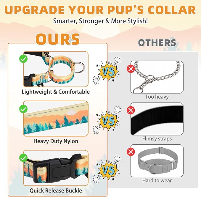 KOOLTAIL Martingale Collar for Dogs for Small Medium Large Dogs, Soft Padded Nylon No Pull Dog Collar with Buckle, Adjustable No Slip Heavy Duty Durable Puppy Training Collar for Boys Girls, Orange S