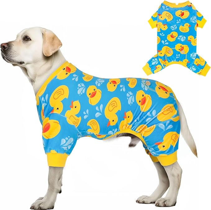KYEESE Dog Pajamas Comfy Dog Pajamas Medium Sized Dogs Comfy Pet Onesie Costume Stretchy Pet Jammies Coat Blue Floating Duck Pets Pjs Soft Dogs Clothes Velvet Pets Onesie, XX-Large