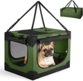 Soft Small Dog Crate - 24 inch Portable Travel Puppy Crate for Small Pets or 2 Cats, Collapsible Pet Carrier with 4 Mesh Doors, Car Kennel for Dogs with Handle for Indoor and Outdoor, Green
