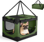 Soft Small Dog Crate - 24 inch Portable Travel Puppy Crate for Small Pets or 2 Cats, Collapsible Pet Carrier with 4 Mesh Doors, Car Kennel for Dogs with Handle for Indoor and Outdoor, Green