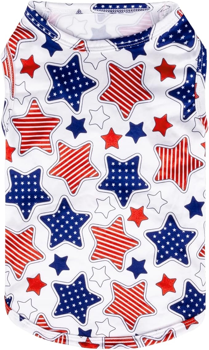 CuteBone 4th of July Dog Shirts 2-Pack Soft Pet Clothes Breathable Summer Vest for Small Puppy and Stretchy Cat Apparel 2BX13S