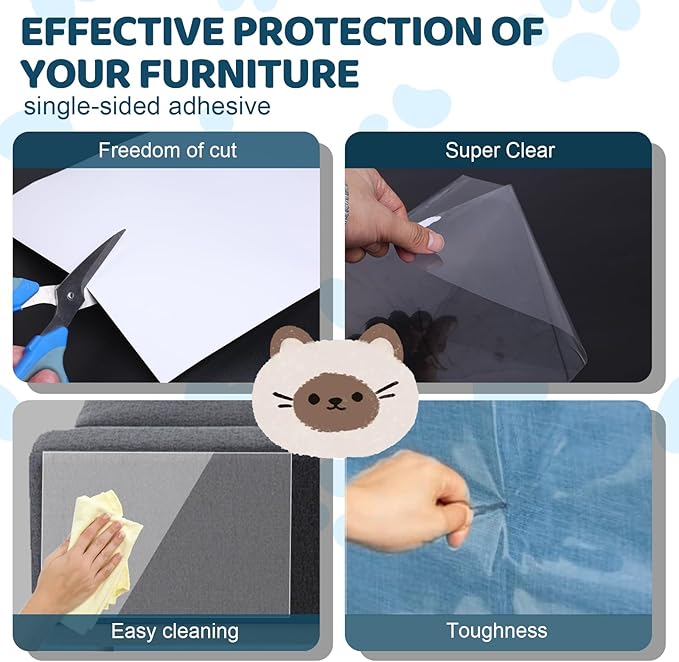 Cat Scratch Furniture Protector, Cat Scratching Mat, Trimmable Self-Adhesive Cats Claws Scratch Pads, DIY Carpet Mat Replacement for Cats Tree, Cats Wall Shelves (Transparent, 16x12in-30pcs)