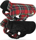 VIVAGLORY Softjoy Dog Coat, Dog Jacket for Winter & Christmas, Coat with Harness Hole, Reversible Plaid Checkered Warm Fluffy Heavy Duty for Puppy, XXS, Red
