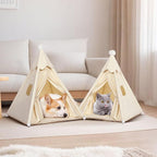 Bunny & Tiny Cat & Tiny Dog Teepee Tent House (Int 16x16x16in/Ext 18x18x21in) for Mini Chihuahua, Yorkie, Maltese, Puppy, Rabbit, Kitty Kitten, Guinea Pig, Chinchilla, Cotton Canvas & Stable Frame