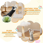 PETSITE 32 Inch Wood Cat Tree, Multi-Level Small Cute Cat Tree with Sisal Scratching Posts, Cat Condo, Soft Long Plush Covered Perches, and Dangling Balls