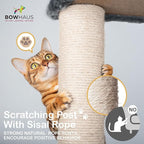 Tall Cat Tree for Indoor Large Cats or Kittens, Multi-Level Cat Activity Tree with Scratching Posts, Hammock, Cat Cave Condo, Modern Cute Small Cat Climbing Tower with Widened Perch