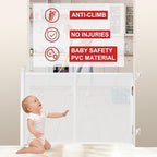 120 inches Extra Wide Baby Gate, 34 inches Tall Retractable Pet Gate for Large Openings, Hallways, Room Dividers, Mesh Safety Barrier for Indoor Outdoor Use, White