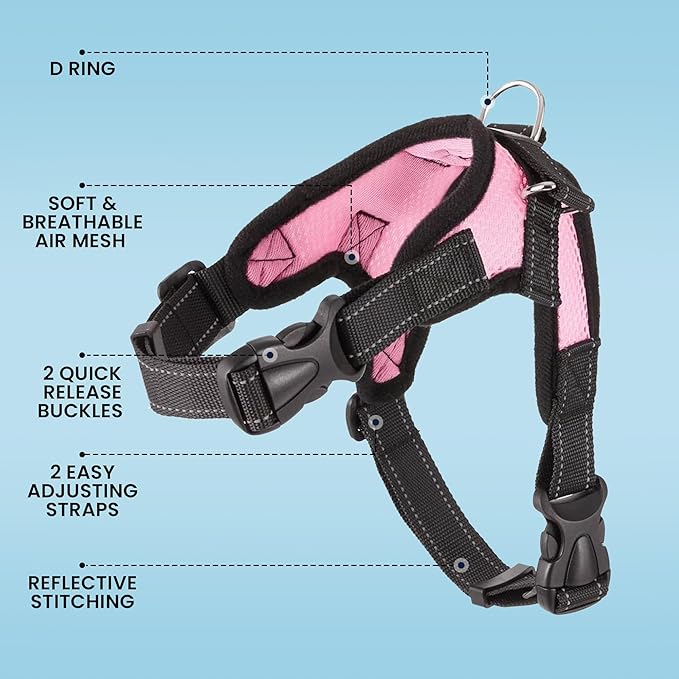No Pull Reflective Adjustable Dog Harness with Handle- Comfortable Soft All Weather Mesh, Easy On Puppy Harness for Small Medium and Large Dogs (Pink) Small