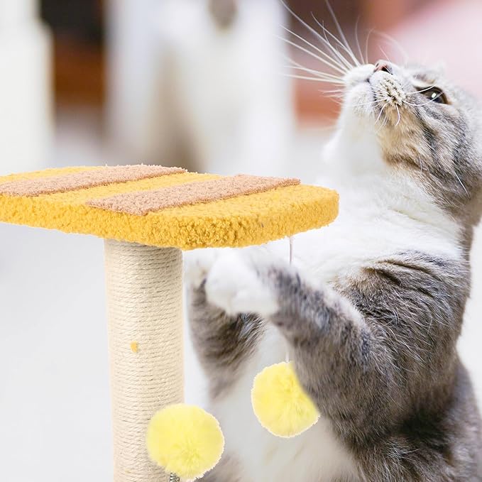 Adorable Indoor Cat Scratching Post with Honeybee Design Vertical Floor Scratcher Made of Sturdy Sisal Small Space-Saving Cat Tree and Play Tower for Kittens