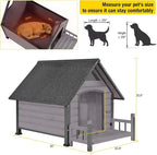 Dog House Outdoor, Insulated Dog Kennel Outside for Large Breed, 50.87" L Weatherproof Large Dog Shelter with Anti-Chewing Iron Frame (Grey, 45" D x 32.9" W x 32.6" H)
