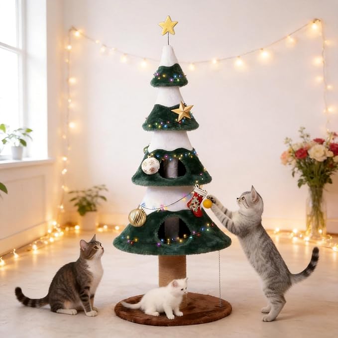 Cat Tree, 62" Cat Tower with Heavy Duty Base and Scratching Posts, Multi-Level Plant-Like Cat Furniture, Sisal Cat Scratcher & Cozy Cat Condo, a Holiday Favorite for Indoor Cats,Green