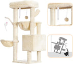 Heybly Cat Tree, 39.4 Inches Tower Condo with Scratching Post, Cat Tower for Indoor Cats, Fully Wrapped Sisal Pole, Soft Platform, 2 Baskets and Dangling Toy, Beige HCT006SM