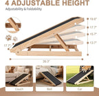 SLSY Dog Ramp for Bed, Couch & Car, Foldable Pet Ramp for Small Dogs and Cats, 4 Adjustable Heights 13.7''–19.6", Portable Stable Wooden Pet Steps with Non-Slip Pad for Sofa or Stairs(Natural)