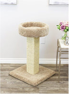 Maykoosh French Flair Elevated Cat Scratch Post with Cat Bed, Compact and Stylish Elevated Cat Bed with Plush Carpet and Sisal Scratching Post, Perfect for Sleep and Play Brown