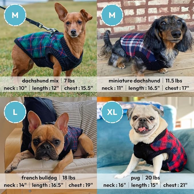 Gooby Fashion Vest Check Dog Jacket - Green Check, X-Small - Warm Zip Up Dog Bomber Vest with Dual D Ring Leash Water Resistant for Small to Medium Dogs