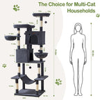 Large Cat Tree Tower for Indoor Cats Adult, 74.8 Inch Tall Large Multi-Level Tree Towers with Scratching Posts, Condo, Hammock, Bed for Big Cats, Modern Cat Trees Furniture Heavy Duty (Dark Gray)