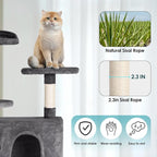 Cat Tree 53 inches Cat Tower for Indoor Cats Cat House with Replaceable and Removable Dangling Ball Cat Trees and Towers with Funny Toys, Light Gray