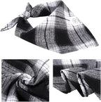 E-Clover Dog Bandanas & Matching Scrunchie Set Boy Plaid Dog Scarf Triangle Bandana Bibs for Medium Large Dog Owner Birthday Gifts Black White