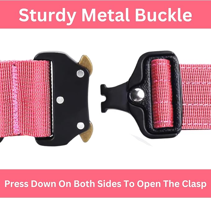 Heavy Duty Tactical Dog Collar – Adjustable Nylon w/Metal Buckle, Durable & Comfortable for Medium to Large Dogs (German Shepherd, Labrador, Rottweiler), Red Rose, Large, for Training & Outdoor