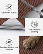 Trimmable Self-Adhesive Cat Scratch Mat, DIY Climb Scratcher for Cat Tower, Couch, and Furniture Protector, Replacement Pads (Brown, 23.6''x11.8'', 3-Pack)