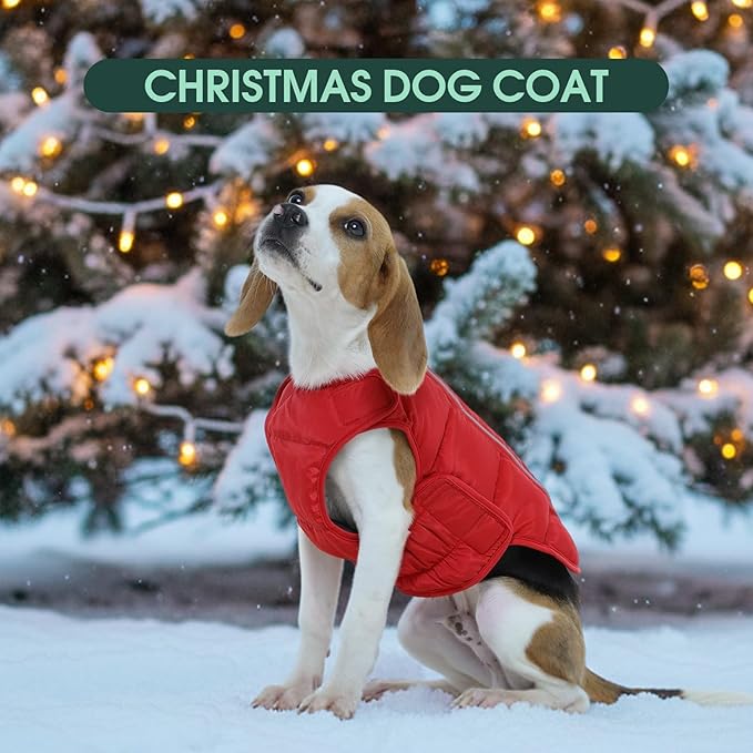 Kuoser Dog Puffer Jacket Warm Dog Coat for Small Dogs, Windproof Reflective Pet Padded Vest Cold Weather Clothes Puppy Snowsuit with Hook & Loop Coats, Easy On/Off, Red S