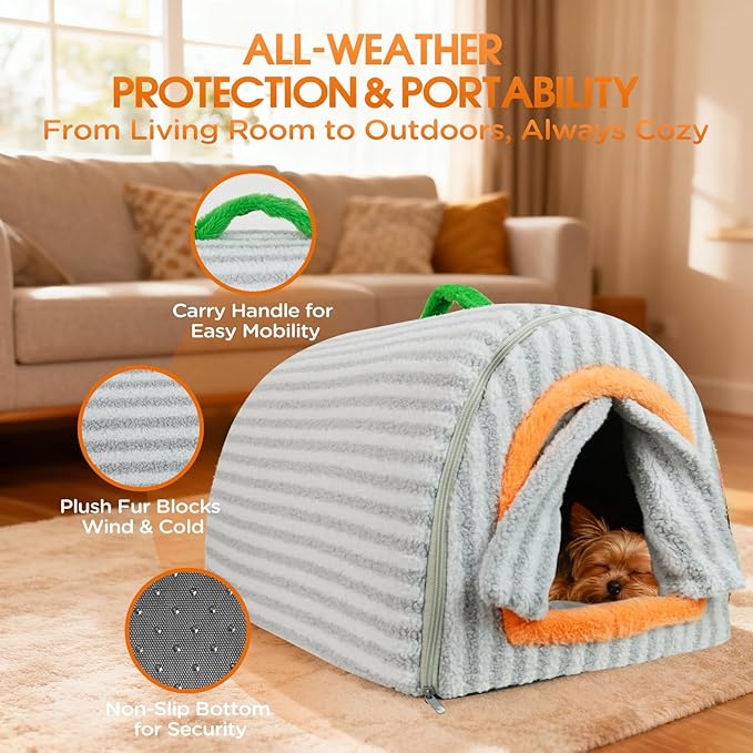 Dog House Indoor for Small Dogs, 2-in-1 Enclosed Dog Bed with Cover Cave & Curtain, Dog Tent with Plush Washable Cushion, Inside Dog House for Pets Under 5.5 lbs(Grey, S)